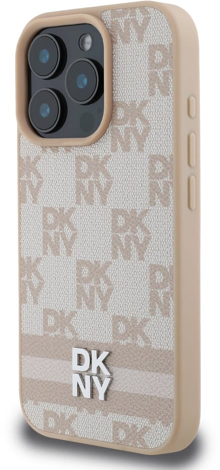 DKNY - Backcover iPhone 16 Pro - Checkered Pattern and Stripe - Roze
