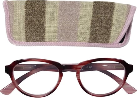 Lilly&June Leesbril Zwart/Roze Gestreept +3 - Met Bijpassend Gestreept Etui