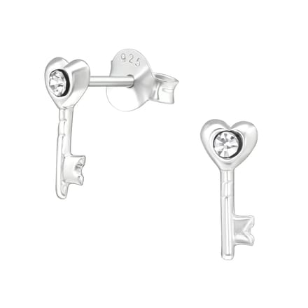 Joy|S - Zilveren hartje - sleutel oorbellen - 4 x 10 mm - kristal