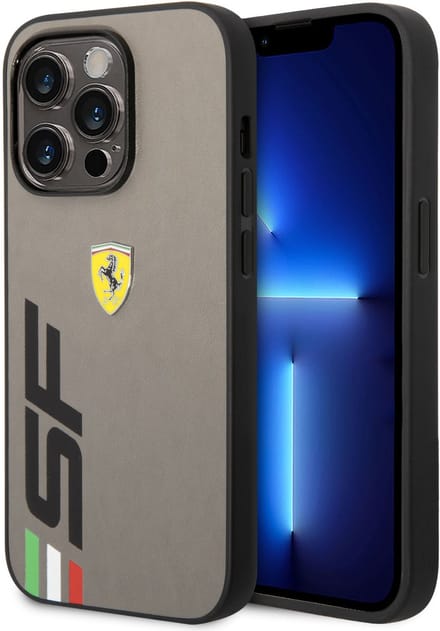 Ferrari Back cover - iPhone 14 Pro - Grijs - Schokabsorberende randen - Verhoogde cameraring