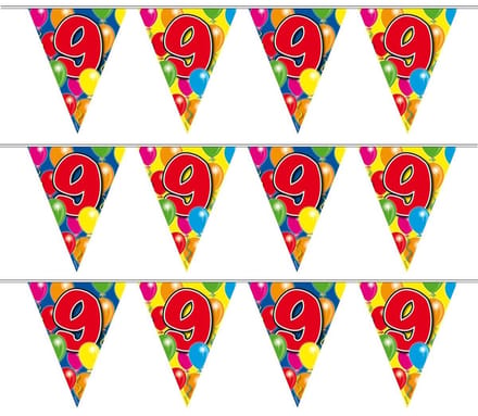 9 jaar Leeftijd versiering vlaggenlijn - 3x - vlaggetjes - verjaardag - 10 meter - plastic