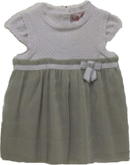 Boboli Baby Meisjes Doop Jurk-feest jurk-Wit/Grijs - Maat 86
