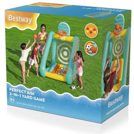 50" x 43" x 70"/1.27m x 1.09m x 1.78m Perfect Aim 3-in-1 Yard Game