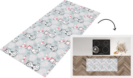 Keukenloper - Loper keuken - Patronen - Kat - Hart - 120x50 cm - Keukenloper vinyl