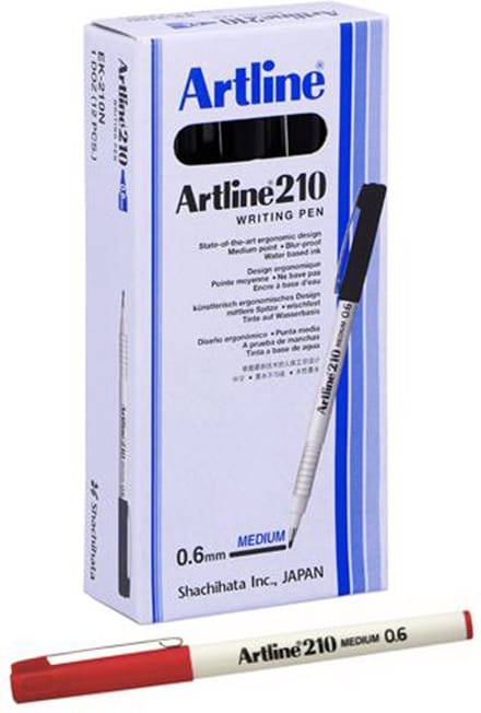 Artline 210 Fineliner - Set 12 Stuks - Medium Punt 0,6mm - Wrijfvast - Rood
