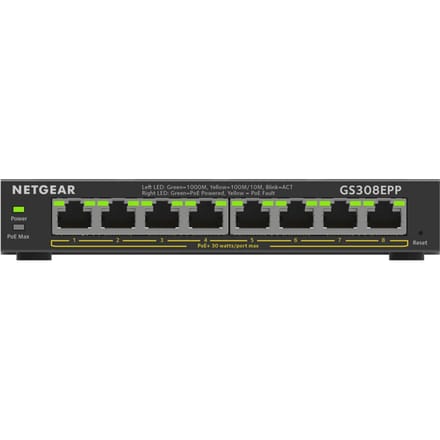 NETGEAR GS308EPP - Netwerk Switch - Plus Managed - 1 Gbps - PoE Switch - 8 poorten