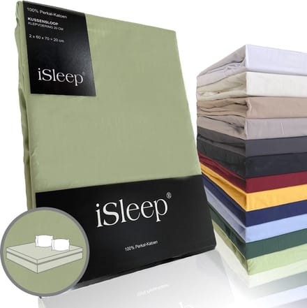 iSleep Perkal Kussenslopen (2 stuks) - 100% Perkal Katoen - 60x70 cm - Licht Groen