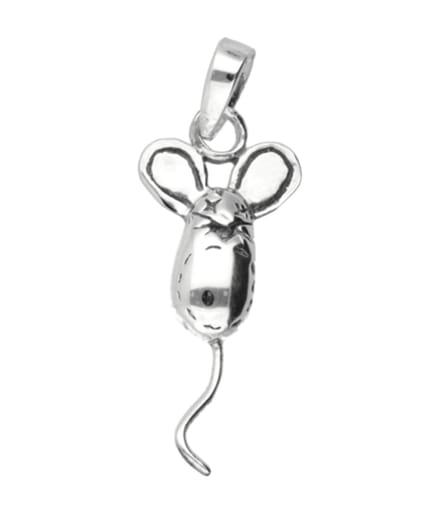 Zilveren Muis met lange staart ketting hanger