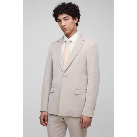 Slim Fit Herringbone Suit Blazer | Stone | Size Medium