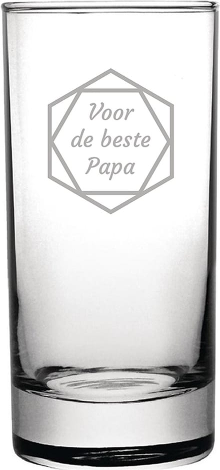 Gegraveerde longdrinkglas 28,5cl voor de beste Papa in hexagon