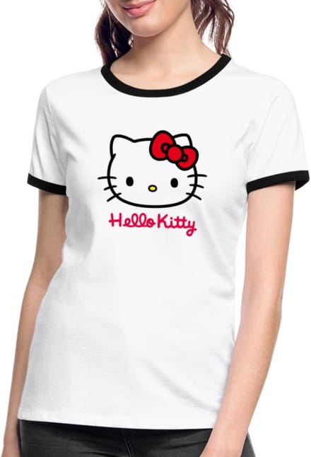 Hello Kitty Klassiek Portret Hello Kitty Tekst Vrouwen Contrast Shirt
