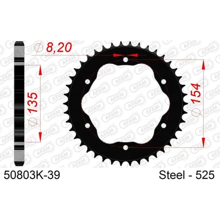 Stalen motortandwiel achteraan Afam 525 39 dents