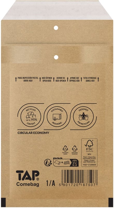 Comebag luchtkussenenveloppen, ft 230 x 340 mm, met stripsluiting, bruin, doos van 100 stuks