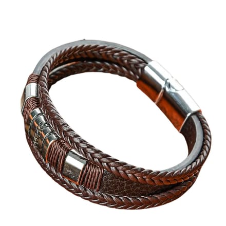 Nivard Armband - Staal - Nep Zilver - Heren - Bruin