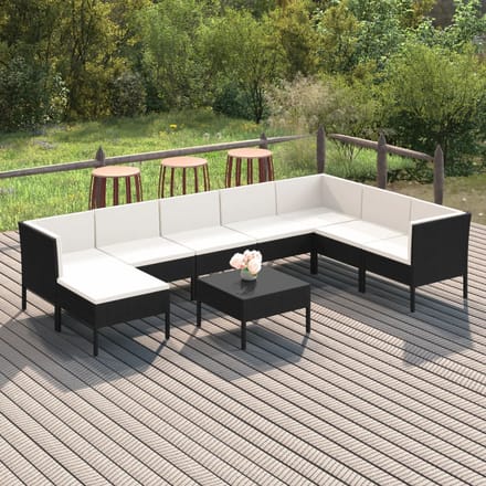 vidaXL - 9-delige - Loungeset - met - kussens - poly - rattan - zwart