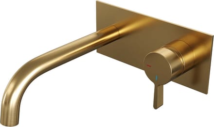 Brauer Gold Edition inbouw wastafelmengkraan met gebogen uitloop en afdekplaat model E1 goud geborsteld PVD