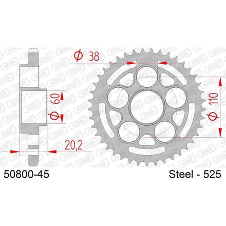 Stalen motortandwiel achteraan Afam 525 45 dents