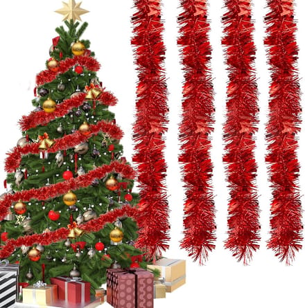 Lametta Kerstslinger - Kerstdecoratie Slinger - Feestelijke Sfeer Creëren - Vijflaags Dicht Ontwerp - 4 x 3 Meter - Rood