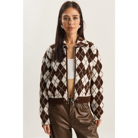 Dikke Jacquard Gebreide Cardigan met Rits