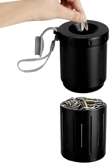 Zonnebloempitten Container - Spuugbeker Snackhouder - Onderweg Snacks - Dubbellaags Ontwerp - 9 cm breed - Zwart