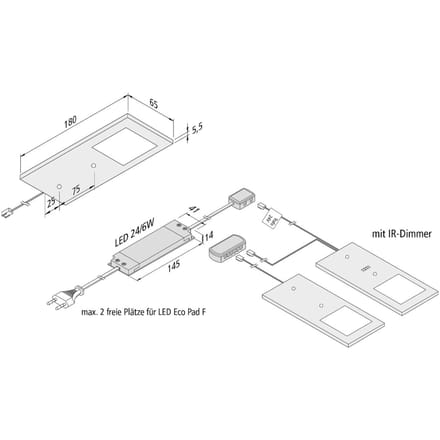 Hera LED meubelverlichting Eco-Pad F 2x-set 4000K zwart