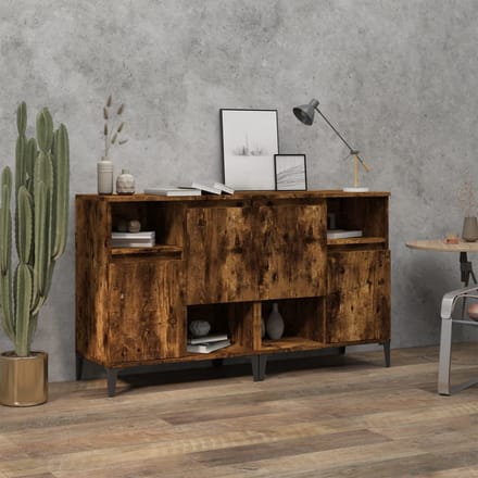 vidaXL - Dressoirs - 2 - st - 60x35x70 - cm - bewerkt - hout - gerookt - eikenkleurig