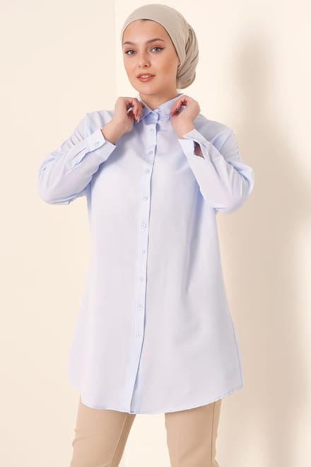 Lange Poplin Shirt met Knopsluiting