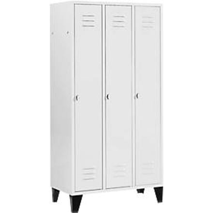 Kledinglocker met 3 compartimenten, 300 mm, draaigrendelslot, met poten, deur lichtgrijs