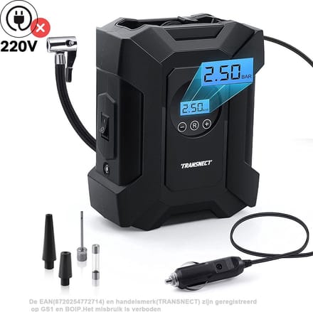 TRANSNECT Compressor Bandenpomp – Luchtcompressor – Elektrische 12V - 30 L/Min – 100psi - Draagbaar - voor Auto, Fiets, motorfiets