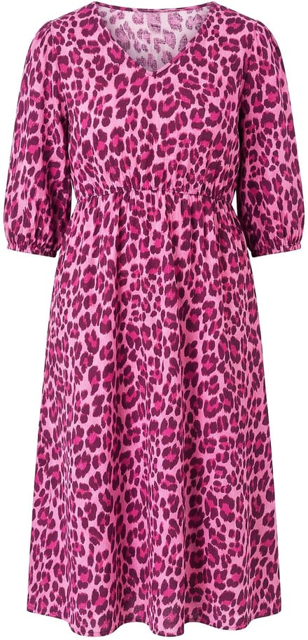 Studio Untold - Dames - Midi-jurk A-lijn color-luipaard pofmouwen - Lichtroze - Maat 54+