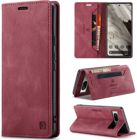 Luxe Flip Case met RFID Bescherming Kaarthouder en Magneetsluiting voor Google Pixel 8 _ Rood