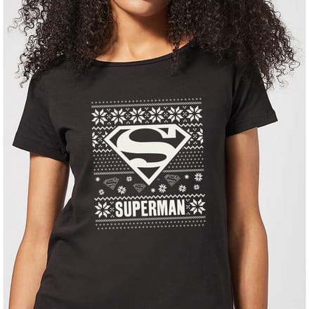 DC Superman Knit Pattern Women's Christmas T-Shirt - Black - S