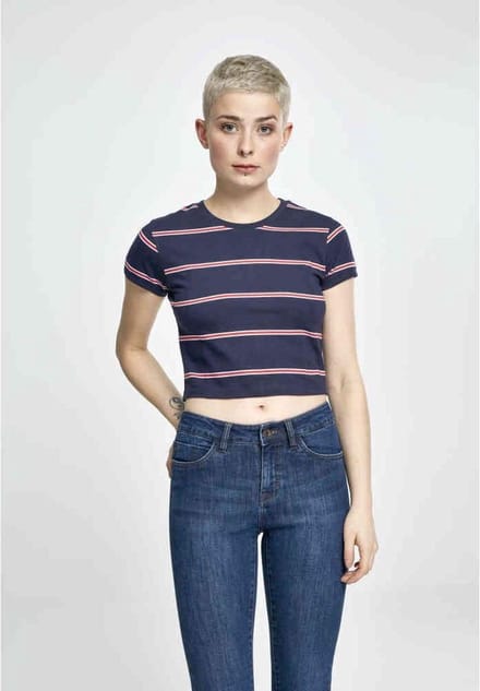 Urban Classics - Yarn Dyed Skate Stripe Crop top - XL - Blauw/Rood