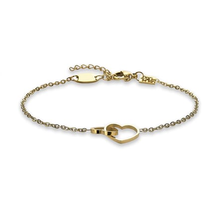 Twice As Nice Armband in goudkleurig edelstaal, 2 open hartjes 16cm+3cm