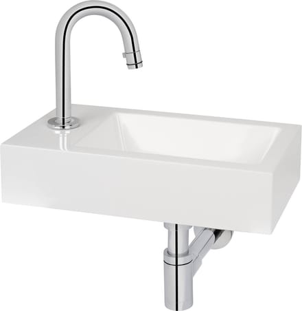 Saqu Square fonteinset met chromen kraan c-uitloop links wit mineraalmarmer