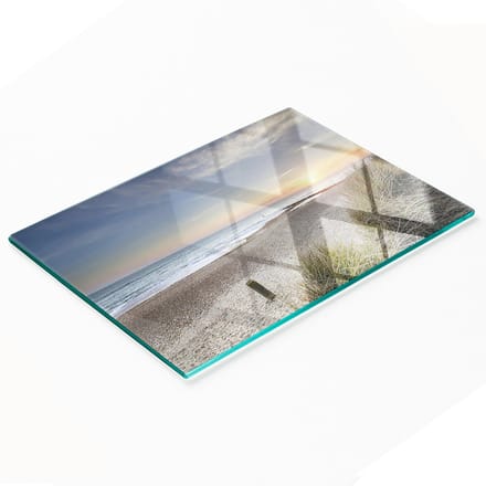 Multifunctioneel decoratief glazen keukenbord met zon en duinen, 80x52 cm