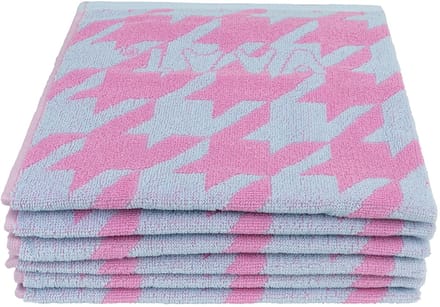 Keukenhanddoek pied-de-poule fuchsia / lichtblauw