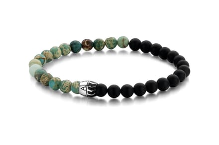 Frank 1967 Beads 7FB 0413 Natuurstenen armband - 20 cm / 6 mm - Groen / Zwart