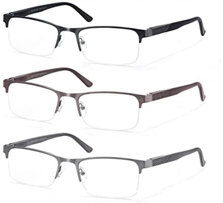 3-pack leesbrillen met blauwlichtfilter voor heren - metalen rechthoekige frames