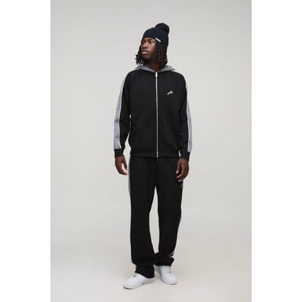 Oversized Trainingspak Met Panelen Ritshoodie En Relaxed Joggingbroek | Black | Size Medium