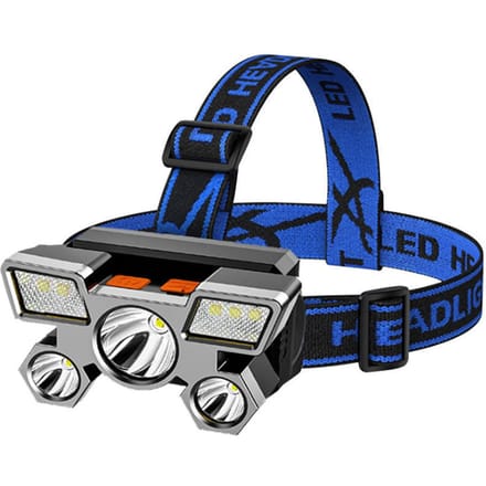 Hoofdlamp USB Oplaadbare Hoofd LED Lamp Ultra Heldere Hoofd Zaklamp 5 LED 4 Modi Waterdicht grijs