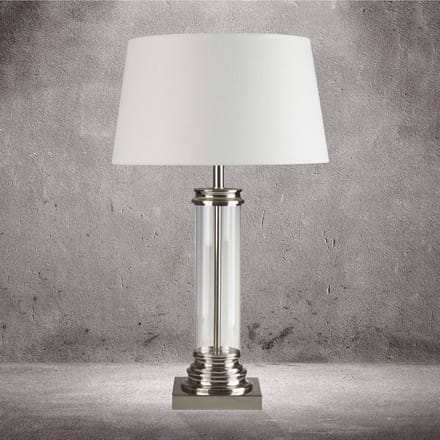 Searchlight Tafellamp Pedestal, zilver met kap in crème