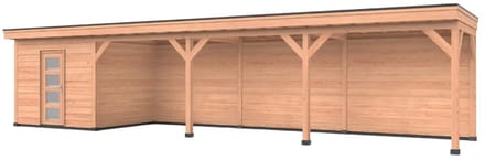 Douglas overkapping, 750 x 300, Met achterwand en schuur, Westwood Comfort Basic