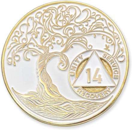 Medaillon Herstel Levensboom voor Nuchterheid, Verguld, Cadeau voor AA/NA