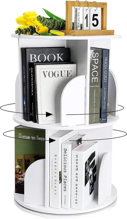 JGS® - Modern Draaibaar Boekenrek 2 Lagen, Wit, Multifunctionele Display en Opslag -