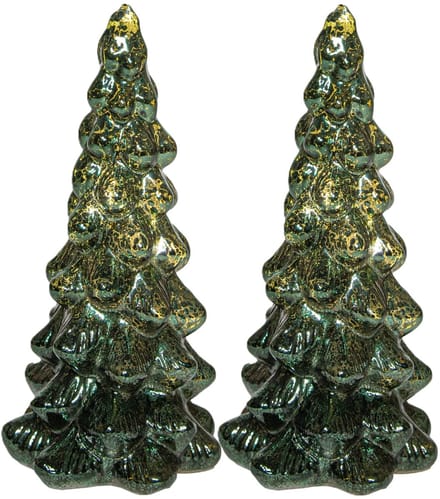 Anna's Collection Kerstboom beeldje - 2x - groen - met LED licht - 20 cm - glas - decoratie