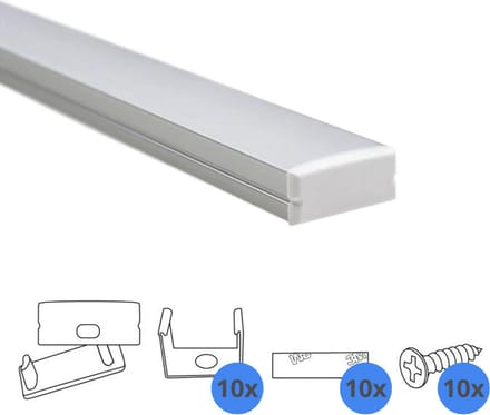 Led profiel opbouw - 4 meter - Aluminium - 10 mm hoog - Led strip profiel incl. afdekkap