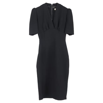 Burberry midi-jurk met V-hals en korte mouwen in zwart polyester