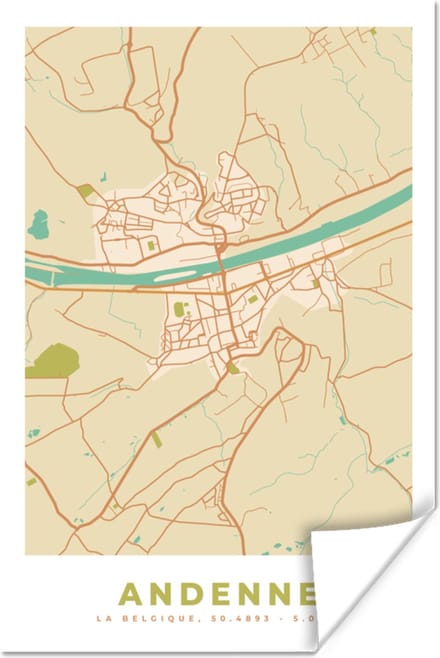 Poster België - Kaart - Andenne - Stadskaart - Plattegrond - 20x30 cm