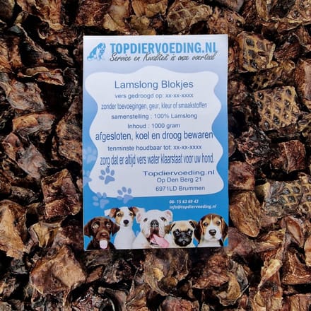 Lamslong Blokjes Hondensnacks - Vers Gedroogd - Knapperig - 1 KG